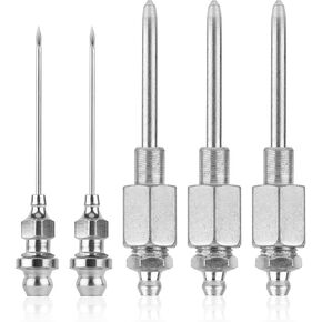 5pcs Grease Gun Needle Nozzle Kit, 3 Grease Gun Needle Dispensers & 2 Injector Needles Stainless Steel Grease Gun Nozzle Adapter Tip Fitting Tool for Narrow Space & Deep Hole Metal Accessories Set