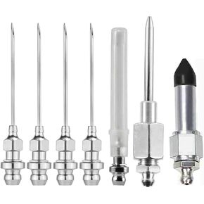 Grease Gun Accessory Set, 5pcs Grease Needle Nozzles 1 Grease Needle Dispenser with 1 Rubber Nipple Adapter Grease Injector Needle Dispensing Tip Fitting Tool Coupler for Injecting.