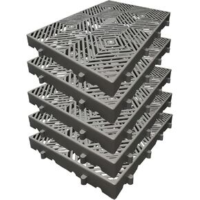 Plastic Pallet, 5pcs 23.6x15.7x2IN Grey Waterproof Storage Grid Pad, Lightweight Nestable Floor Pallets, HDPE Breathable Grids Article Racks for Garage Supermarket Basement