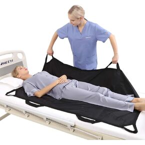 Multipurpose 55" x 36" Positioning Bed Pad with Reinforced Handles - Reusable & Washable Patient Sheet for Turning, Lifting & Repositioning - Double-Sided Nylon Fabric, Black