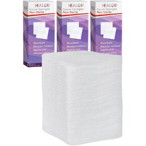 HEALQU 600 Gauze Pads 4x4" - Soft Non-Woven 4-Ply Gauze Pads for Tooth Extractions, and Dental Procedures - Non-Sterile Square Gauze Sponges for First Aid, Surgical, & Wound Dressing (3 Packs of 200)