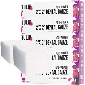 200 Gauze Pads 2x2-4-Ply Non Woven Gauze Sponges - Non Sterile Dental Gauze & Esthetic Wipes - Soft All Purpose Medical Gauze Squares for First Aid Kit, Surgical, Wound Dressing by Tulip