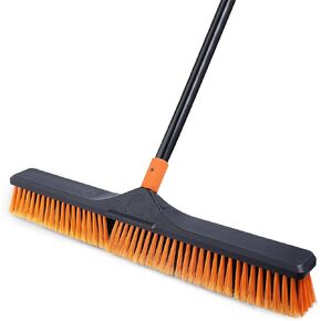 24"Push Broom Brush for Floor Cleaning with 65" Long Handle and Stiff Bristles, Heavy Duty Brush for Shop, Deck, Garage, Concrete,Indoor and Outdoor Broom,Orange