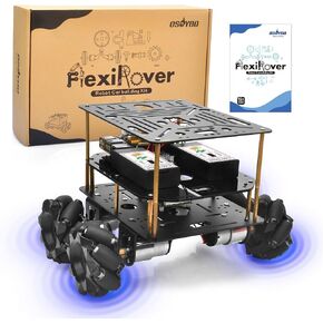 OSOYOO FlexiRover Robot Car Kit for Raspberry Pi – Compatible with Pi 2/3/4/5, 520 Motors with Encoders, Mecanum Wheels, Servo Support, and High-Capacity Battery System (No Raspberry Pi Included)