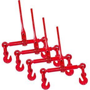 3/8" – 1/2" Ratchet Binders 9,215 LBS Secure Working Load, G70 Hooks and Adjustable Length, for Grade 70-80 Chains, Tie Down, Hauling, Towing, 4-Pack, Red