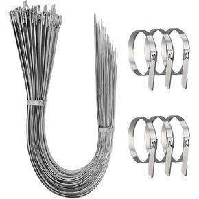 Heavy Duty Metal Zip Ties-110 inch, 304 Stainless Steel, Large Zip Ties, Supports up to 337 lbs-Ideal for Exhaust Wrap, Chain Link, Fence Parts, Wire Fence Rolls, Poultry Fence Outdoor (25PCS)