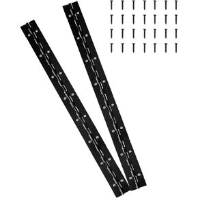 16-Inch Black Continuous & Piano Hinges - 2 PCS Heavy Duty Stainless Steel Butt Hinges with Hole - 0.05" Thickness, 1.2" Open Width - Ideal for Folding Cabinet Doors - Includes 32pcs Screws