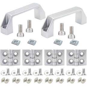 4 Sets 1010 Hinges and 10 Series Extrusion 1.0 Inch Door Handles 1010 Aluminum Profiles Pivot Hinges with Nut for 10/10 1" x 1" Extruded Aluminum Profile