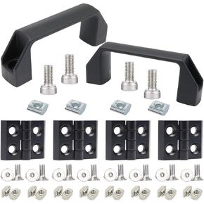 4 Sets 1010 Hinge and 10 Series Extrusion 1.0 Inch Door Handles 1010 Aluminum Profiles Pivot Hinges with Nut for 10/10 1" x 1" Extruded Profile