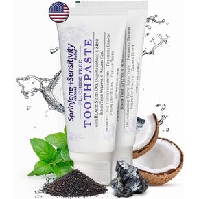 SprinJene Fluoride Free Toothpaste for Sensitive Teeth & Gum Fresh Breath Helps Dry Mouth Natural Non Fluoride Toothpaste for Adult SLS Free, Toxic Preservative Free with Black Seed Oil & Zinc 2 Pack