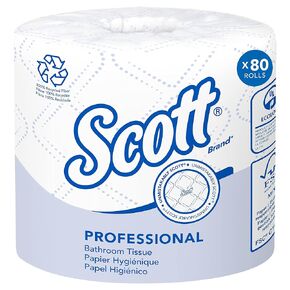 Scott® Professional 100% Recycled Fiber Standard Roll Bulk Toilet Paper (13217), 2-Ply, Elevated Design, White, Individually wrapped rolls (473 Sheets/Roll, 80 Rolls/Case, 37,840 Sheets/Case)