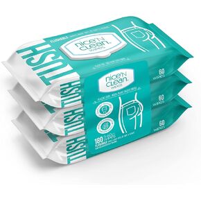 Nice 'N Clean Adult Flushable Wipes (3 x 60 Count) | Personal Cleansing Wipes Made from Plant-Based Fibers | Infused with Aloe & Vitamin E