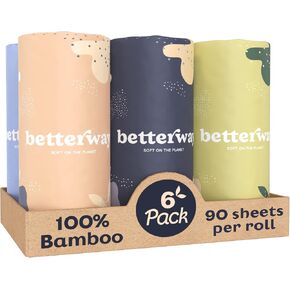 Betterway Bamboo Natural Brown Paper Towels - 8 Rolls, 2 Ply, 110 sheets - Plastic Free, Disposable Kitchen Paper Towels - Select Size, Tree Free, Compostable, Strong & Absorbent