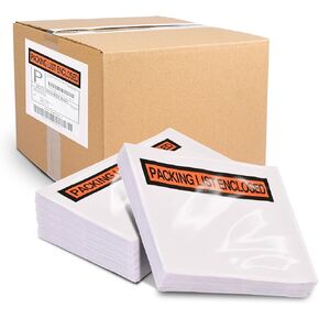 100 Piece Waterproof Packing List Envelopes, 4.5x5.5, Clear Shipping Label Sleeves with “Packing List Enclosed" - Shipping Label, Invoice & Packing Slip Pouches with Adhesive For Mailing