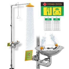 Emergency Eye Wash Station with Shower Stainless Steel Eyewash and Shower Kit Integrated Eyewash and Shower System Multi-Functional Eyewash Station First Aid Eyewash and Shower Kit.