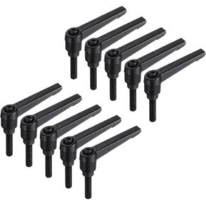 uxcell 10pcs Lever Adjustable Handles M12 x 50mm Metric Male Thread, Level Clamping Handle Hand Stud Knobs Rotating Screw Handles Bolts with Locking Lever, Black