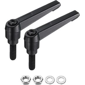 uxcell 2pcs Lever Adjustable Handles M8 x 70mm Metric Male Thread with Nuts Washers, Level Clamping Handle Set Hand Stud Knobs Rotating Screw Handles Bolts with Locking Lever, Black