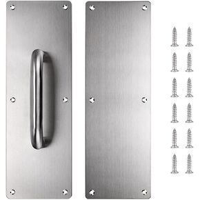 Sumnacon 1 Set 12 Inch Stainess Steel Door Handles - Sturdy Door Pull Push Plates with Screws,Solid Pull Push Handles for Home Office Public,Black