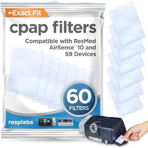 resplabs CPAP Filters Compatible with The ResMed AirSense, AirCurve 10 & S9 Machine (Pack of 60)