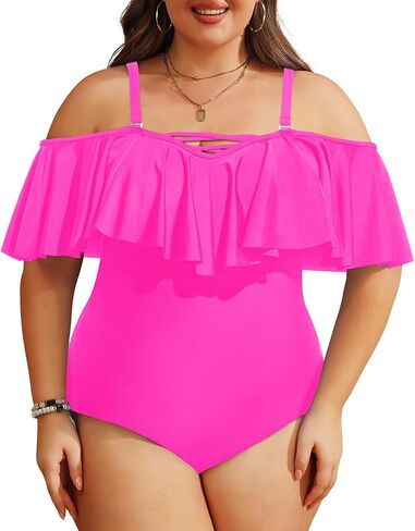 Daci Plus Size One Piece Swimsuits for Women Off Shoulder Ruffle Bathing Suits Flounce Tummy Control Swimwear in Saudi Arabia