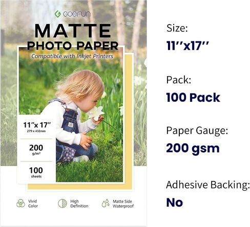 100 Sheets Matte Photo Paper 8.5x11, Goefun Inkjet Photo Printer Paper 200GSM Thick Photo Paper for Dye Ink and Pigment Ink in Kuwait