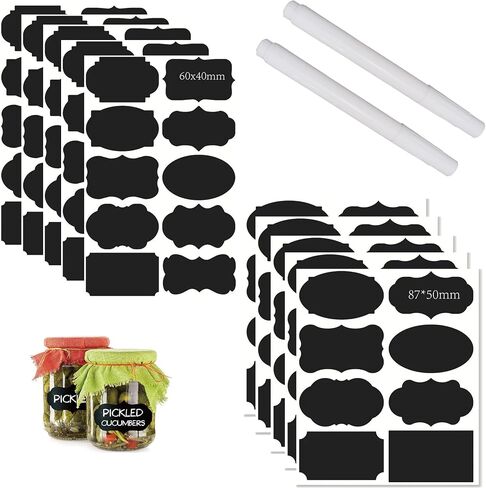 Chalkboard Labels 180pcs Waterproof Reusable Label Stickers with 2 White Liquid Chalk Markers for Storage Bin, Food Container, Mason Jars 5X7.5cm Black in Kuwait