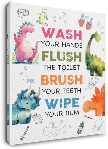 Ryeolo Bathroom Rules Wall Art Prints,Funny Bathroom Rules Signs Canvas Prints Wall Art,Kids Bathroom Wall Decor,Kids Bathroom Decor,Toddler Bathroom Decor in Saudi Arabia