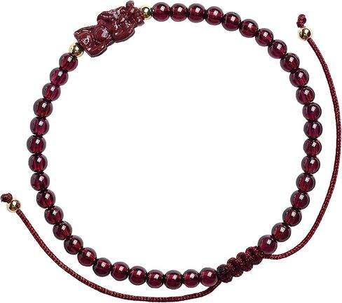 LIU JUN Feng Shui Pixiu Bracelet For Women, Natural Burgundy Garnet Stone Beaded Lucky Wealth Amulet Stretch Gift Jewelry in Kuwait