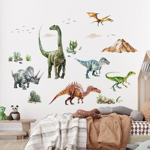 Large Dinosaur Wall Decals for Boys Girls, Dino Volcano Tropical Plants Cactus Wall Stickers for Kids Baby Nursery Toddler Playroom Classroom Wall Decor Gifts for Kids in Kuwait