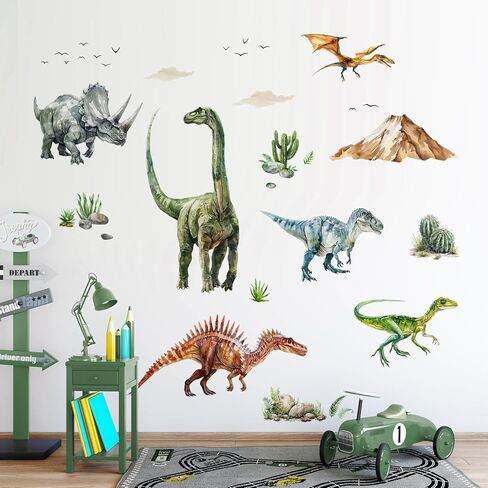 Large Dinosaur Wall Decals for Boys Girls, Dino Volcano Tropical Plants Cactus Wall Stickers for Kids Baby Nursery Toddler Playroom Classroom Wall Decor Gifts for Kids in Kuwait