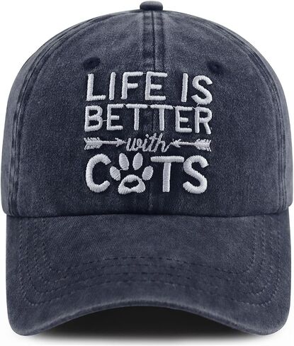 Life is Better with Cats Hat for Men Women, Funny Adjustable Embroidered Animal Gifts Baseball Cap in Kuwait