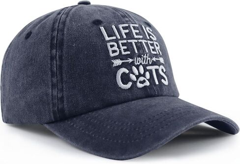 Life is Better with Cats Hat for Men Women, Funny Adjustable Embroidered Animal Gifts Baseball Cap in Kuwait
