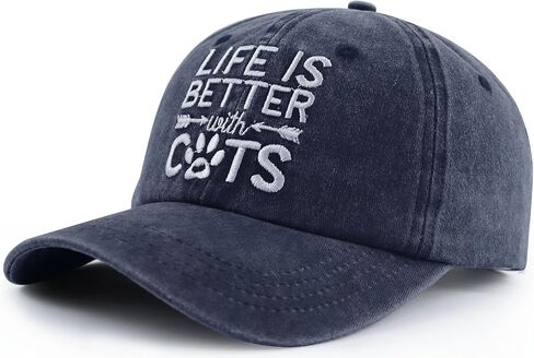 Life is Better with Cats Hat for Men Women, Funny Adjustable Embroidered Animal Gifts Baseball Cap in Kuwait