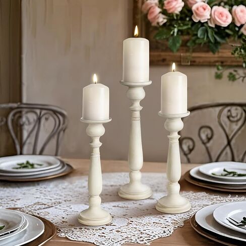 AELS Tall Candle Holders Set of 3, Rustic Candlestick Holder, Vintage Centerpiece Table Decorations, Fireplace Mantel Decor, Elegant Antique Candle Holder Decor, Gift Ideas, Distressed Gold in Kuwait