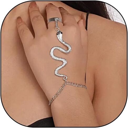 GIGB PBDK Snake Finger Ring Slave Bracelet for Women,Exquisite Unique Serpent Hand Chain Statement Bangles,Personalized Snake Bracelet Halloween Charm Jewelry in Kuwait