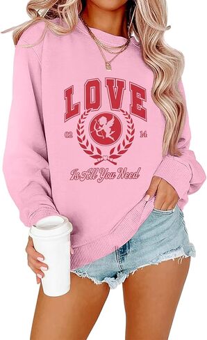 LUKYCILD بلوزات عيد الحب للنساء كبيرة الحجم الحب هو كل ما تحتاجه سويت شيرت هدايا عيد الحب لقمصانها غير الرسمية in Kuwait