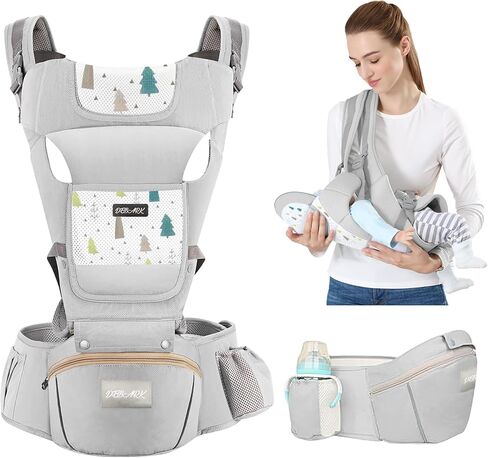 Baby Carrier Newborn to Toddler - Debark Baby Carrier with Hip Seat, 6 in 1 Lightweight and Detachable Infant Carrier for Babies from 0-36 Months, Ideal for Hands-Free Parenting (Grey) in Saudi Arabia