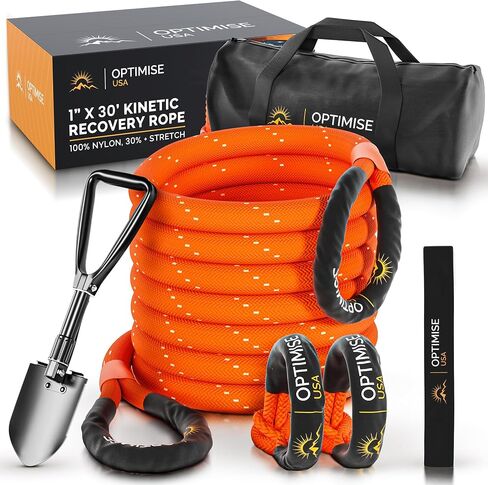 1"x30ft Kinetic Recovery Rope(48,500lbs)-Heavy Duty Tow Strap with Off Road Shovel, 2 Soft Shackles(7/16"x22") & Carry Bag-Offroad Recovery Kit, Recovery Strap, Tow Rope for Truck ATV UTV SUV (Orange) in Saudi Arabia