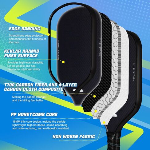 Edgeless Pickleball Paddle,T700 3K Carbon Fiber Picklebll Paddle,16MM Thermoformed Pickleball Paddle with Three Holes,Unique Hollow Design for Excellent Power and Control in Saudi Arabia