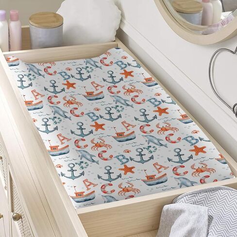 Ocean Animals Changing Pad Cover, Ocean Whale Sea Turtle Baby Diaper Changing Table Pad Cover, Unisex Ocean Whale Pattern Baby Diaper Table Changing Mat Sheet for Baby Boys Girls-16 * 32 in Saudi Arabia