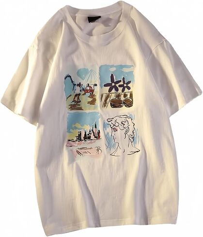 Women Vintage Short Sleeve T-Shirt Summer Print Oversized Tee Harajuku Japenese Streetwear Aesthetic Indie Pullover Top in Saudi Arabia