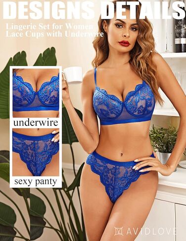 Avidlove Sexy Lingerie Set for Women with Underwire 2 Piece Lace Lingerie Set Bra and Panty Sets Dark Green L in Kuwait