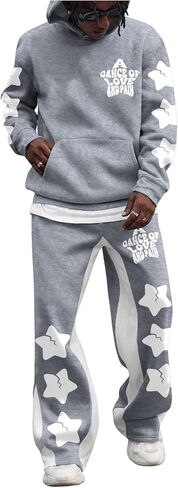 Men's 2 Piece Sweatsuit Long Sleeve Star Hoodie Pullover and Y2K Stacked Sweatpants Sets in Kuwait