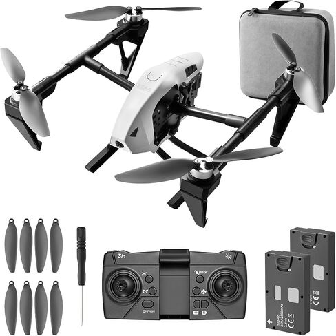 KS66 Drone 1080P Camera, New lLanding Gear Drone, Brushless Motor, 2 batteries, Optical Flow Localization, Active Obstacle Avoidance, One Key Take Off/Landing. (White - 2 batteries) in Saudi Arabia