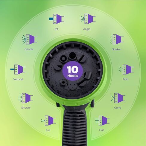 فوهة خرطوم [أخضر] بخاخ خرطوم عالي التحمل مع 10 أنماط سقي قابلة للتعديل. تصميم للتحكم بالإبهام، قبضة مريحة ومريحة، فوهة خرطوم الحديقة لنباتات الري والمروج/الاستحمام الممتع/التنظيف in Kuwait