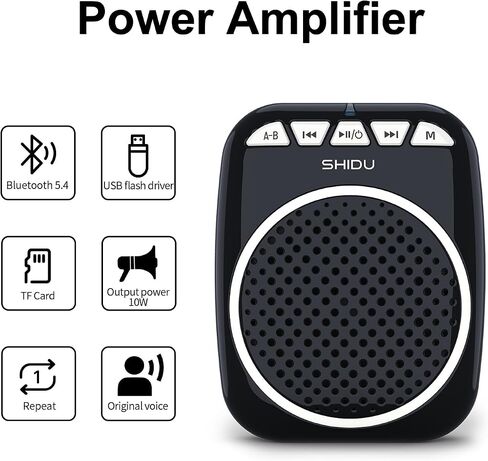 SHIDU Voice Amplifier, Portable Speaker with Microphone Small Megaphone PA System Supports Bluetooth TF Card & U-Disk Play Music for Teachers, Tour Guides, Coaches, Training in Saudi Arabia