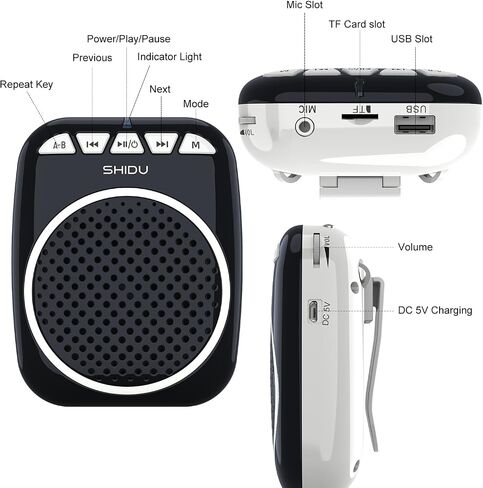 SHIDU Voice Amplifier, Portable Speaker with Microphone Small Megaphone PA System Supports Bluetooth TF Card & U-Disk Play Music for Teachers, Tour Guides, Coaches, Training in Saudi Arabia