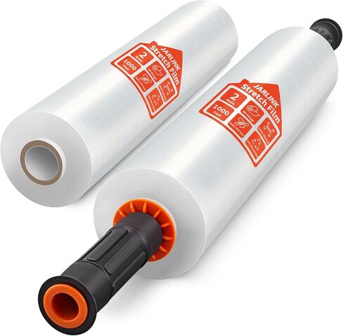 JARLINK Stretch Film, 15 Inch x 1000 Feet Shrink Wrap for Pallet Wrap, Industrial Strength Stretch Wrap with Handles, Moving Wrapping Plastic Roll, 60 Gauge, 2 Pack, Clear in Kuwait