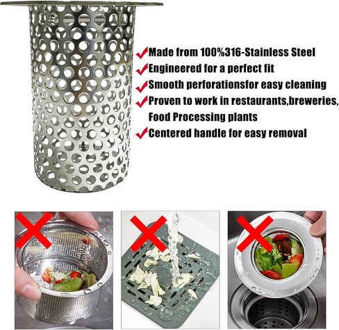 3in Commercial Floor Drain Strainer, 4in Tall 3in Diameter with Carry Handle 316 Stainless Steel Floor Drain Filter, Finely Polished Drain Basket for Factory Kitchen Hospital Plant Downspouts in Saudi Arabia