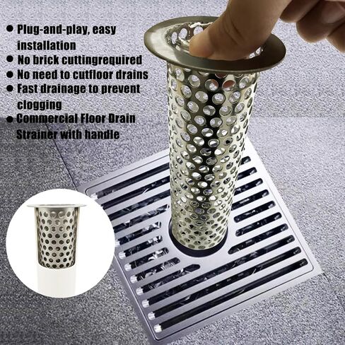 3in Commercial Floor Drain Strainer, 4in Tall 3in Diameter with Carry Handle 316 Stainless Steel Floor Drain Filter, Finely Polished Drain Basket for Factory Kitchen Hospital Plant Downspouts in Saudi Arabia